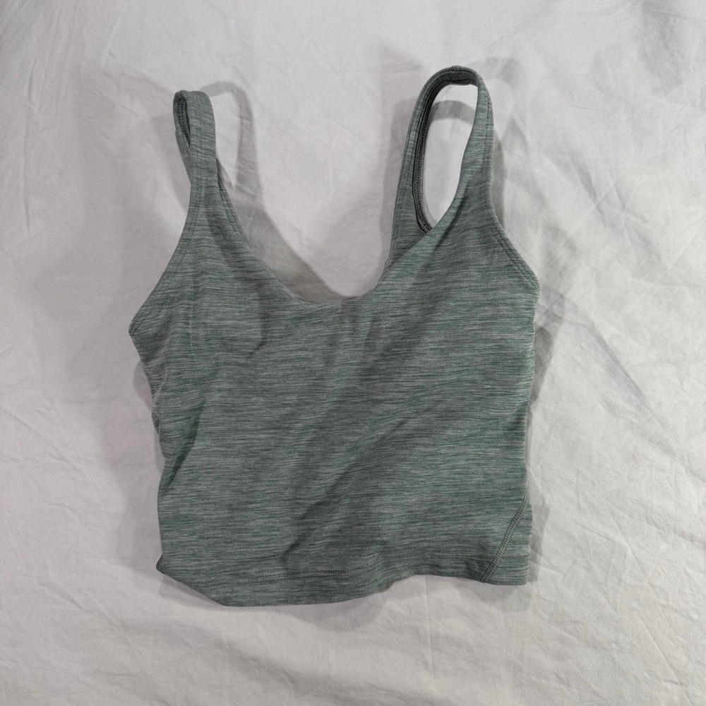 Lululemon Align Tank Top Heathered Green Cropped‎ Yoga Bra Top Sports Bra Size 0